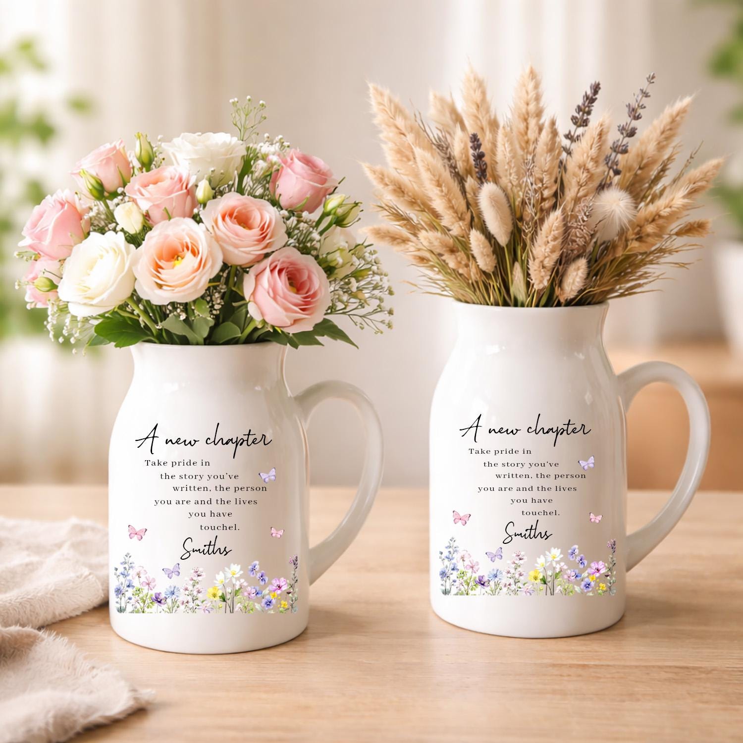 New Chapter Flower Vase, Personalized Retirement Gift, Custom Message Ceramic Vase, Retirement Keepsake Gift