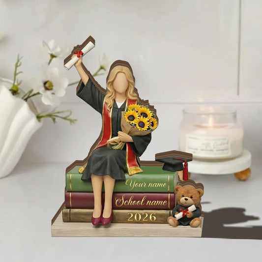 2D Flat Personalized Graduation Wooden Block, Custom Name Grad Gift for Her, Class of 2026 Keepsake, Girl Graduate Decor, Senior Gift