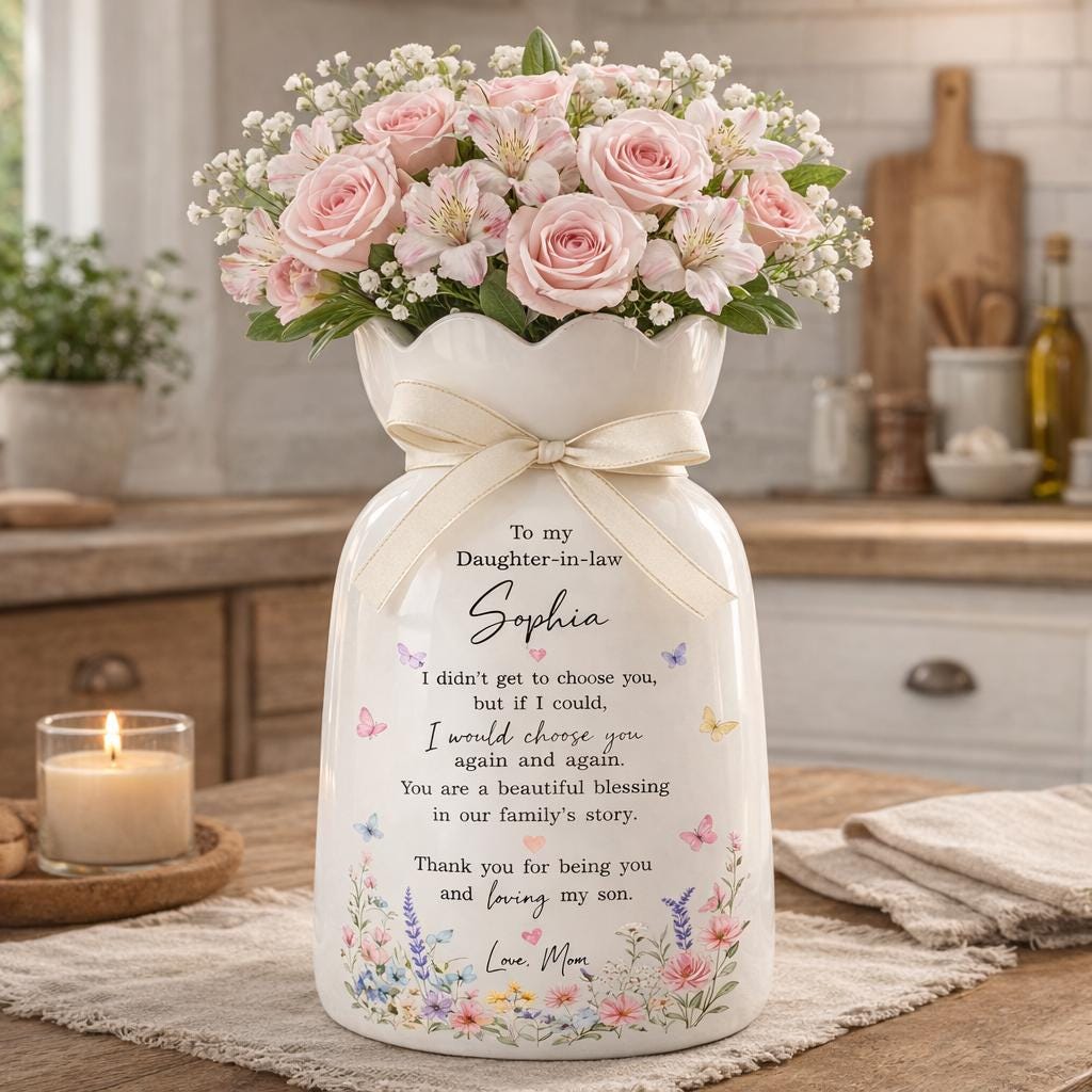 Custom Daughter Wedding Ceramic Vase, Wedding Gift for Daughter In Law, Bridal Shower Gift from Mom, To My Daughter In Law Flower Vase
