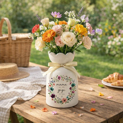 Personalized First Mom Now Grandma Flower Vase, Birth Month Flower Vase with Grandkids Name, Grandma Gift, Mothers Day Gift