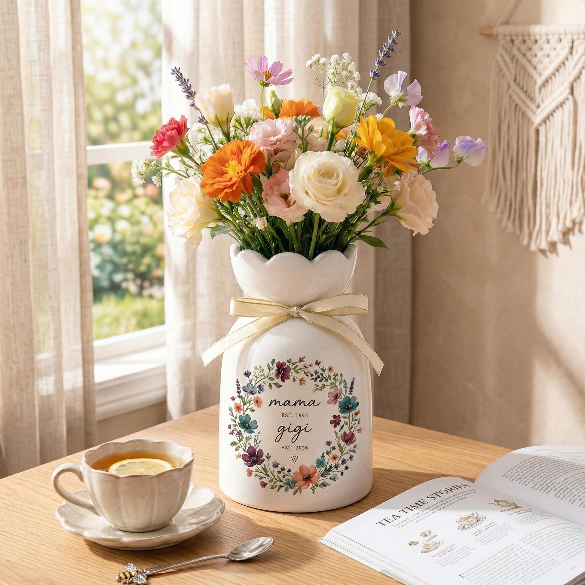 Personalized First Mom Now Grandma Flower Vase, Birth Month Flower Vase with Grandkids Name, Grandma Gift, Mothers Day Gift